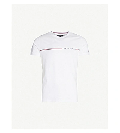 Shop Tommy Hilfiger Logo-print Cotton-jersey T-shirt In White