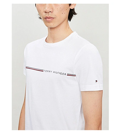 Shop Tommy Hilfiger Logo-print Cotton-jersey T-shirt In White