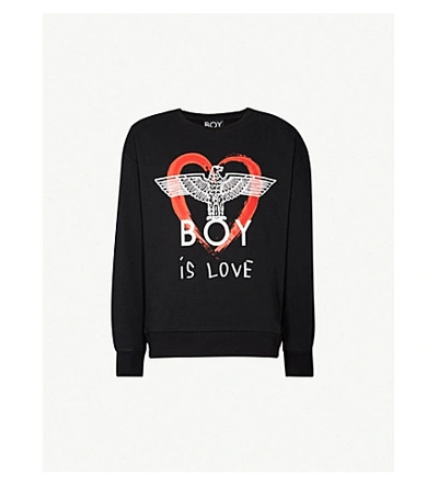 Shop Boy London Boy Is Love Cotton-jersey Sweatshirt In Black