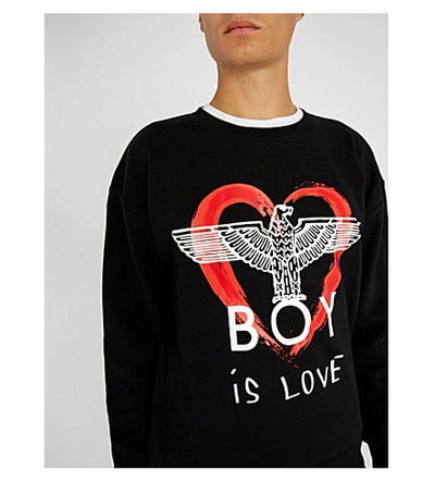 Shop Boy London Boy Is Love Cotton-jersey Sweatshirt In Black