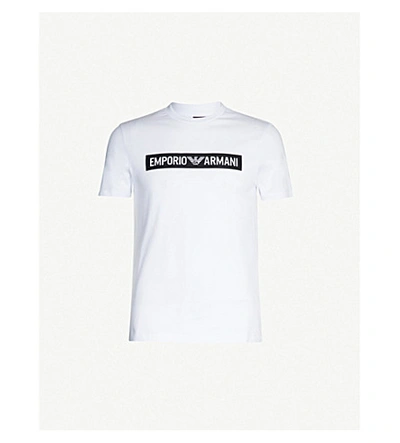 Shop Emporio Armani Logo-print Slim-fit Cotton-jersey T-shirt In White