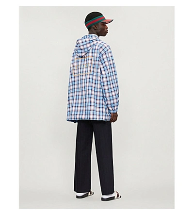 Shop Gucci Checked Shell Hooded Jacket In Sky Red Mc Mix