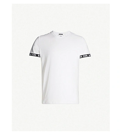 Shop Balmain Logo-tape Cotton-jersey T-shirt In White