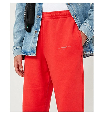 Shop Off-white Logo-print Cotton-jersey Jogging Bottoms In Red Silver