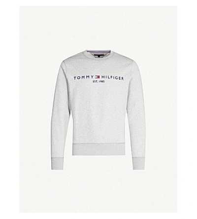 Shop Tommy Hilfiger Logo-embroidered Cotton-blend Sweatshirt In Grey