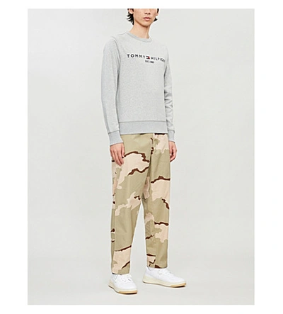 Shop Tommy Hilfiger Logo-embroidered Cotton-blend Sweatshirt In Grey