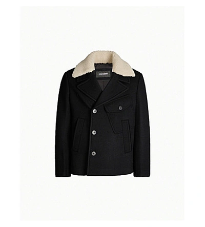 Shop Neil Barrett Shearling-collar Wool-blend Jacket In Black Natural
