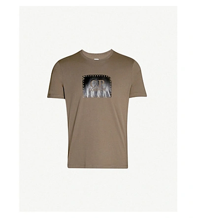Shop C.p. Company Logo-print Cotton-jersey T-shirt In Dusty Olive