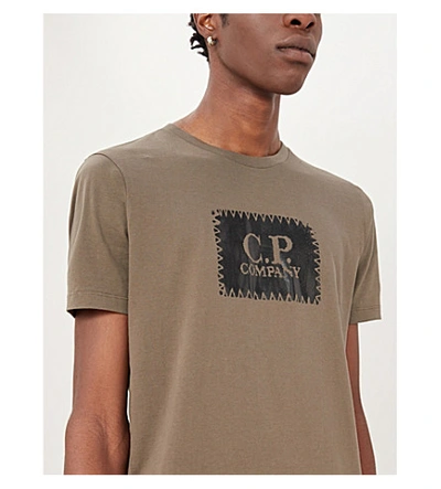 Shop C.p. Company Logo-print Cotton-jersey T-shirt In Dusty Olive