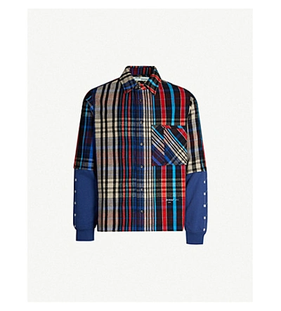 Shop Off-white Jersey-sleeve Layered Checked Cotton-blend Shirt In Multicolor Black