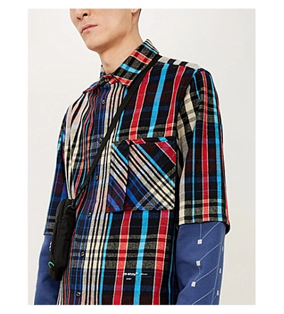 Shop Off-white Jersey-sleeve Layered Checked Cotton-blend Shirt In Multicolor Black