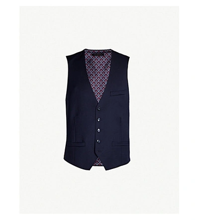 Shop Ted Baker Debonair Modern-fit Wool Waistcoat In Dk-blue