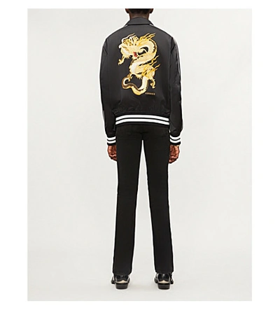 Shop Versace Dragon-print Satin Bomber Jacket In Nero