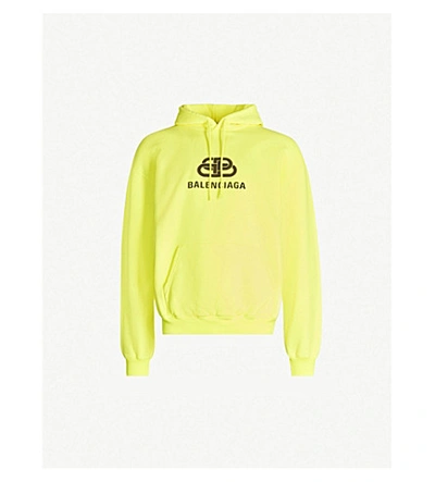 Shop Balenciaga Logo-print Cotton-jersey Hoody In Lime