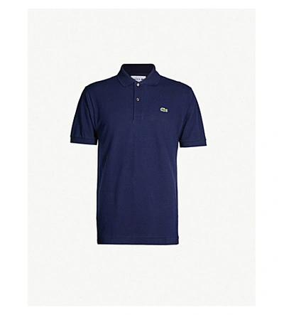Shop Lacoste Logo-embroidered Cotton-piqué Polo Shirt In Navy Blue