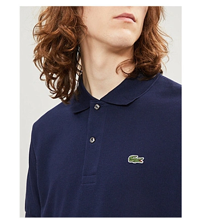 Shop Lacoste Logo-embroidered Cotton-piqué Polo Shirt In Navy Blue