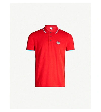 Shop Kenzo Tiger-embroidered Cotton-piqué Polo Shirt In Medium Red