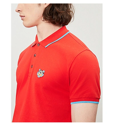 Shop Kenzo Tiger-embroidered Cotton-piqué Polo Shirt In Medium Red