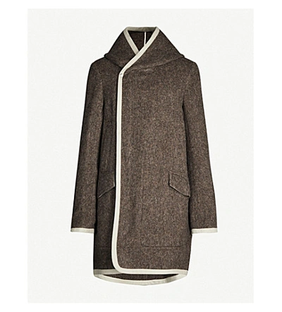 Shop Rick Owens Slab Hooded Wool Coat In Brown White