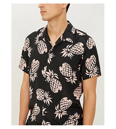 Shop Sandro Pineapple-print Relaxed-fit Crepe Shirt In Black