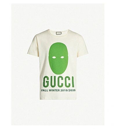 Shop Gucci Manifesto Mask-print Cotton-jersey T-shirt In White Green