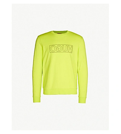 Shop Hugo Logo-print Cotton-jersey Sweatshirt In Bright Yellow