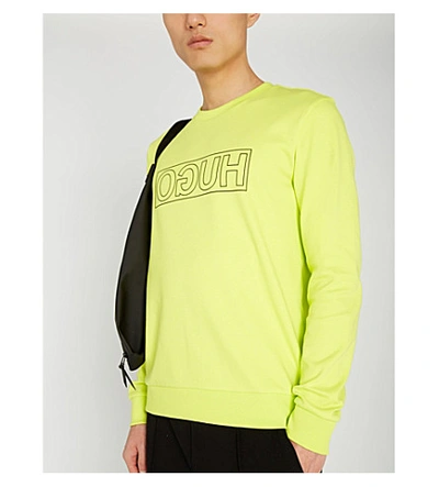 Shop Hugo Logo-print Cotton-jersey Sweatshirt In Bright Yellow