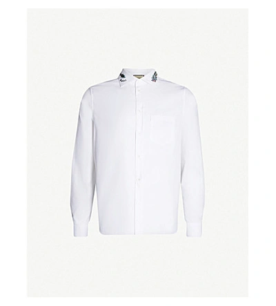 Shop Gucci Embroidered Collar Boxy-fit Cotton Shirt In White