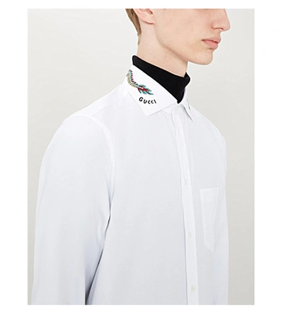 Shop Gucci Embroidered Collar Boxy-fit Cotton Shirt In White