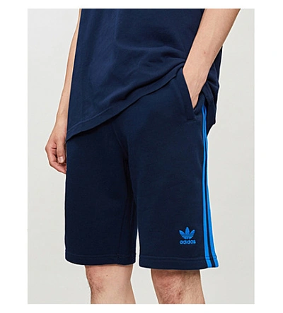 Shop Adidas Originals Logo-embroidered Cotton-jersey Shorts In Collegiate Navy