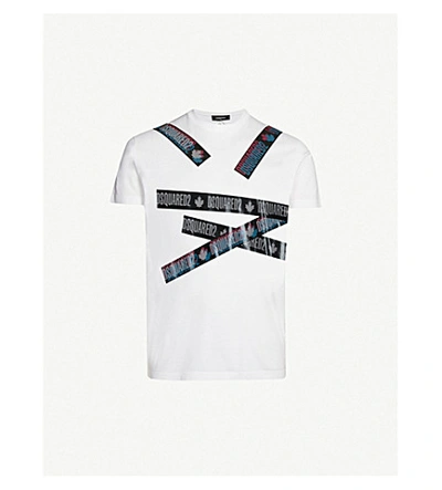 Shop Dsquared2 Logo-tape Print Cotton T-shirt In White