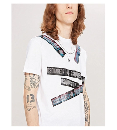 Shop Dsquared2 Logo-tape Print Cotton T-shirt In White