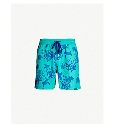 Shop Vilebrequin Moorea Turtle And Coral-print Relaxed-fit Swim Shorts In Veronese Green