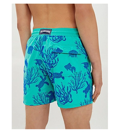 Shop Vilebrequin Moorea Turtle And Coral-print Relaxed-fit Swim Shorts In Veronese Green