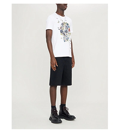 Shop Alexander Mcqueen Beetle Skull-print Cotton-jersey T-shirt In White+mix