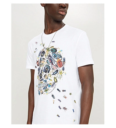 Shop Alexander Mcqueen Beetle Skull-print Cotton-jersey T-shirt In White+mix