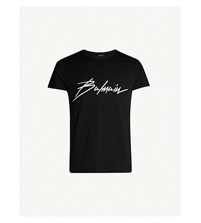 Shop Balmain Logo-embroidered Cotton-jersey T-shirt In Black