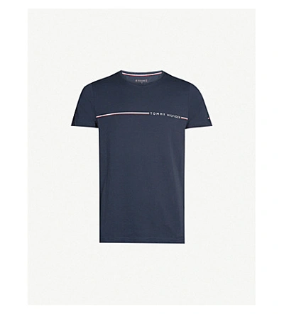 Shop Tommy Hilfiger Logo-print Cotton-jersey T-shirt In Navy