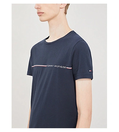 Shop Tommy Hilfiger Logo-print Cotton-jersey T-shirt In Navy