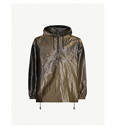 Shop Fendi Metallic Oversized Shell Hooded Jacket In Gold