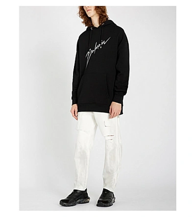 Shop Balmain Logo-print Cotton-jersey Hoody In Noir