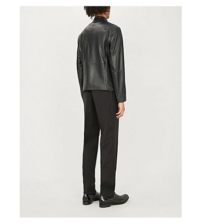 Shop Emporio Armani Biker-collar Leather Jacket In Black