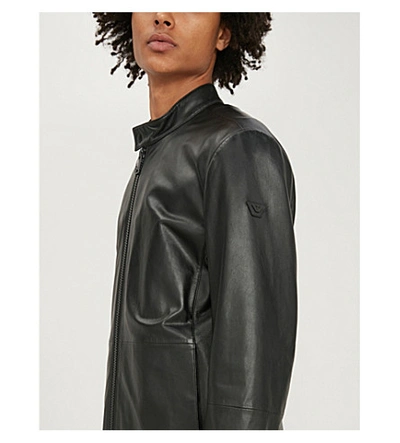 Shop Emporio Armani Biker-collar Leather Jacket In Black