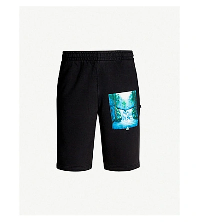 Shop Off-white Branded Cotton-jersey Shorts In Black Multicolor