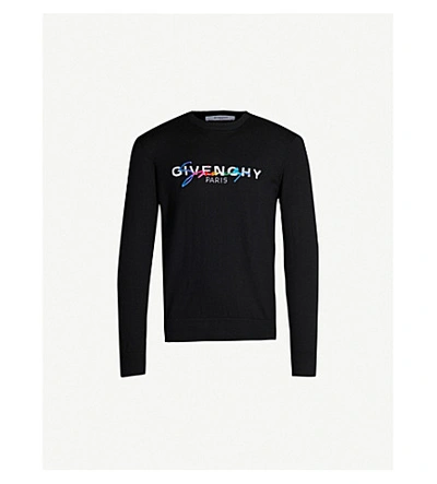 Shop Givenchy Logo-embroidered Wool Jumper In Black