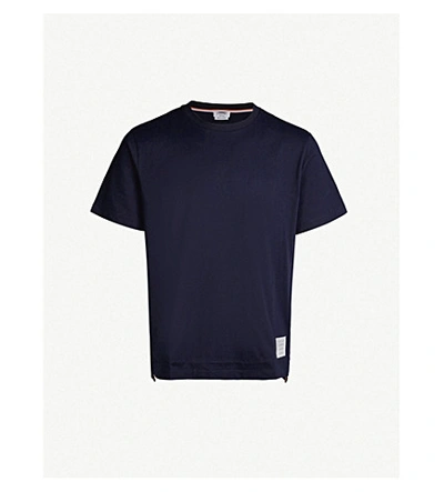 Shop Thom Browne Stripe-trimmed Cotton-jersey T-shirt In Navy