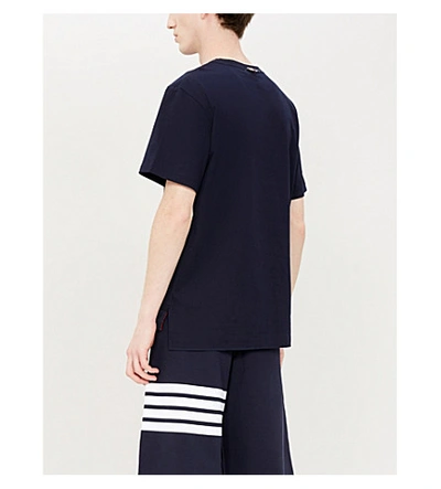 Shop Thom Browne Stripe-trimmed Cotton-jersey T-shirt In Navy