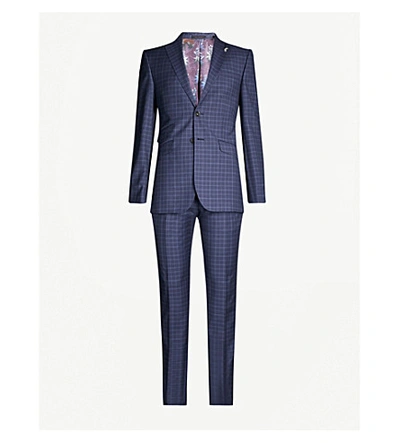 Shop Ted Baker Checked Modern-fit Wool Suit In Blue