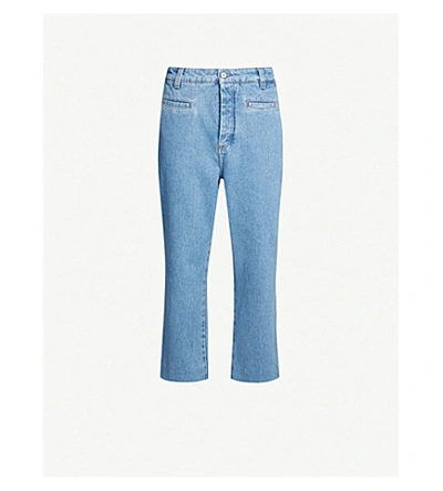 Shop Loewe Faded Wide Jeans In Blue Denim