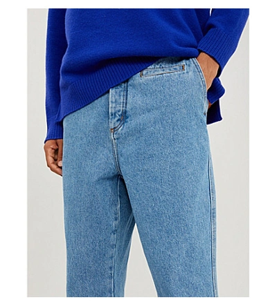 Shop Loewe Faded Wide Jeans In Blue Denim